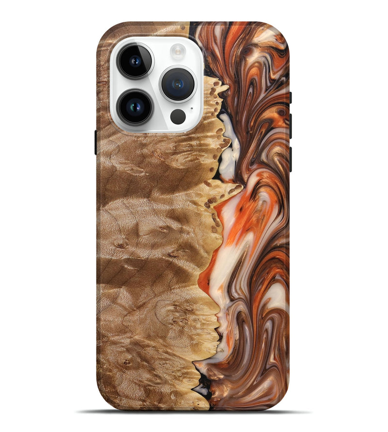iPhone 15 Pro Max Wood+Resin Live Edge Phone Case - Hilary (Red, 691999)