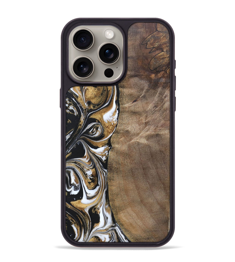 iPhone 15 Pro Max Wood+Resin Phone Case - Antoine (Black & White, 692379)
