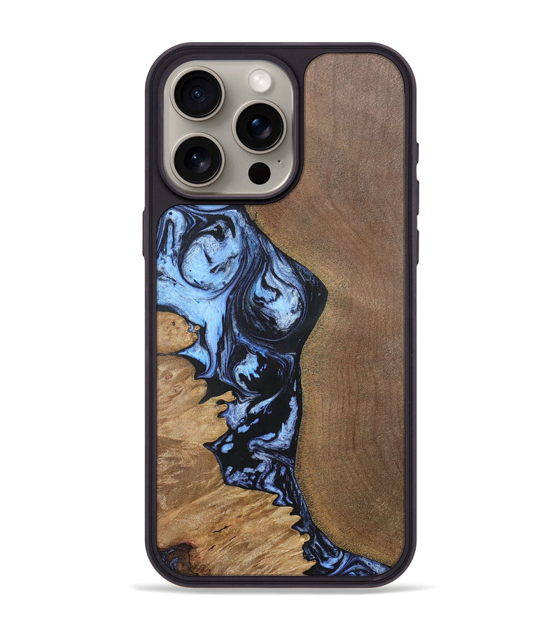 iPhone 15 Pro Max Wood+Resin Phone Case - Sheena (Blue, 692418)