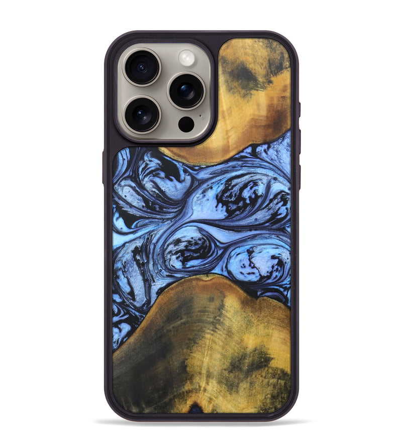 iPhone 15 Pro Max Wood+Resin Phone Case - Addie (Blue, 692419)