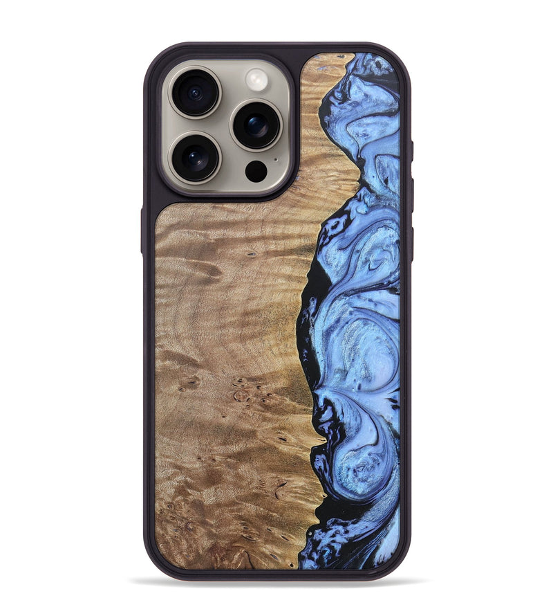 iPhone 15 Pro Max Wood+Resin Phone Case - Marquita (Blue, 692420)
