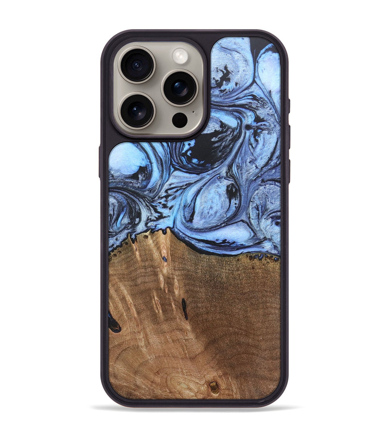 iPhone 15 Pro Max Wood+Resin Phone Case - Terence (Blue, 692425)