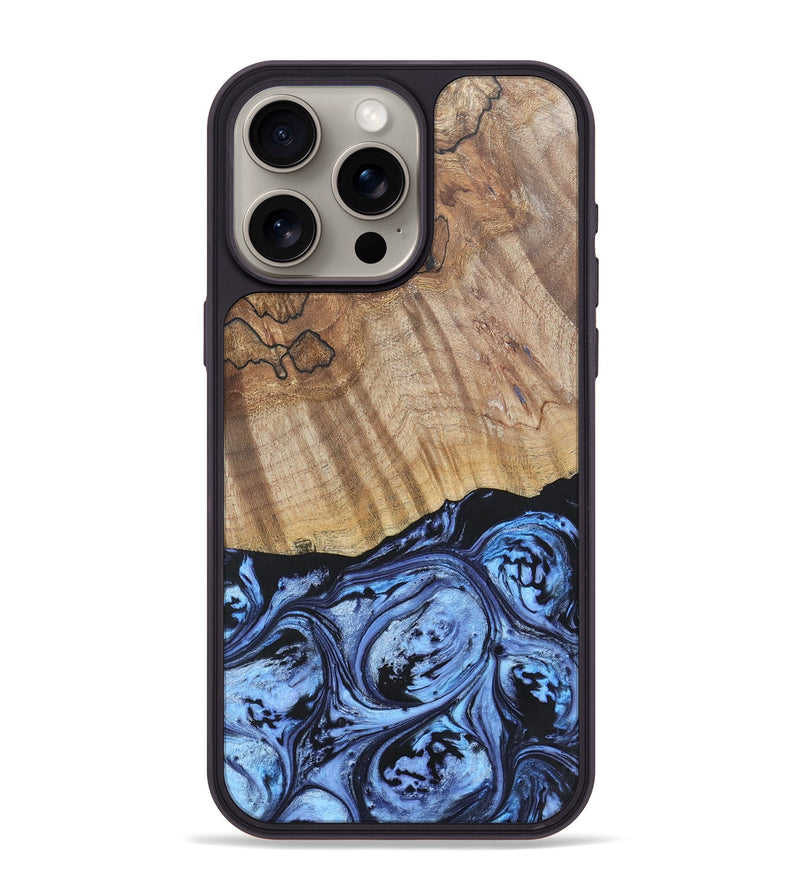 iPhone 15 Pro Max Wood+Resin Phone Case - Jill (Blue, 692428)