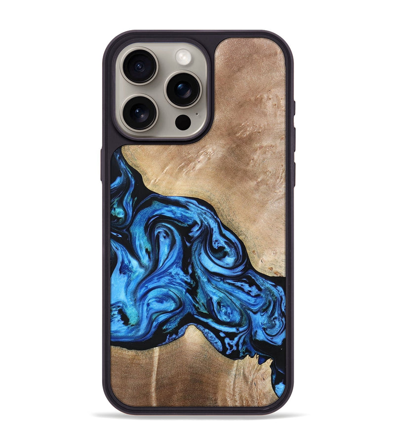 iPhone 15 Pro Max Wood+Resin Phone Case - Jazmine (Blue, 692798)