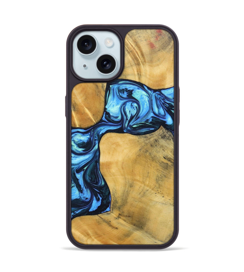 iPhone 15 Wood+Resin Phone Case - Delaney (Blue, 692806)