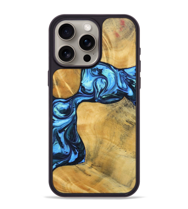 iPhone 15 Pro Max Wood+Resin Phone Case - Delaney (Blue, 692806)