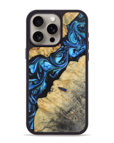 iPhone 15 Pro Max Wood+Resin Phone Case - Carolina (Blue, 692820)