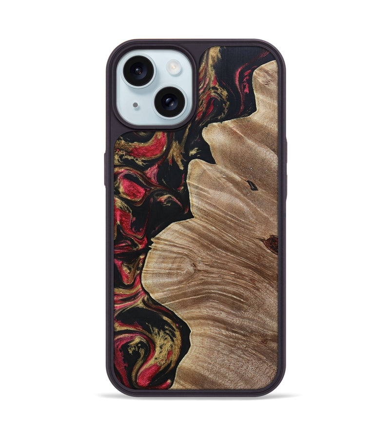 iPhone 15 Wood+Resin Phone Case - Audrina (Red, 692944)