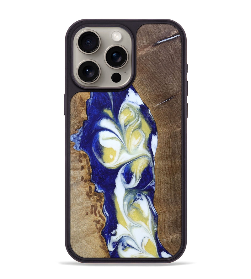 iPhone 15 Pro Max Wood+Resin Phone Case - Antonio (Blue, 692960)