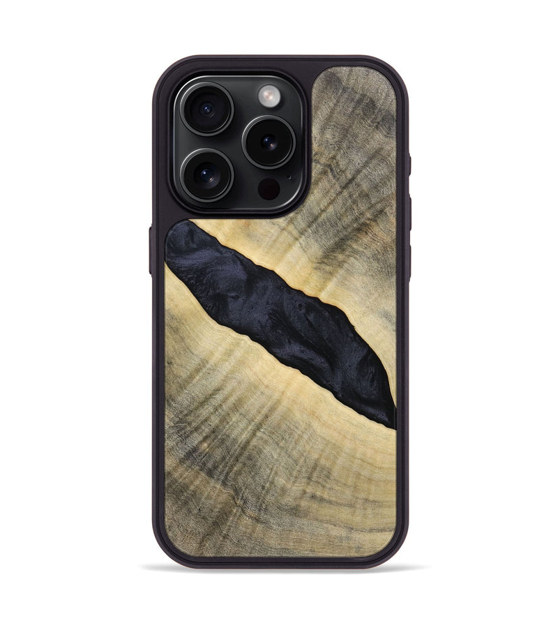 iPhone 15 Pro Wood+Resin Phone Case - Audrey (Pure Black, 693469)