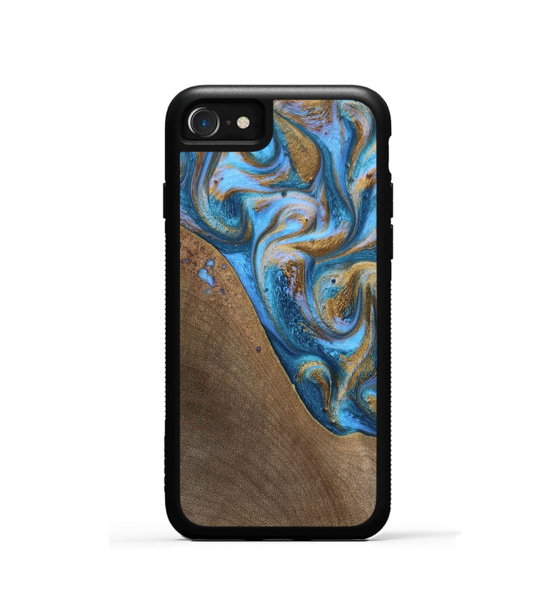 iPhone SE Wood+Resin Phone Case - Chandler (Teal & Gold, 693516)