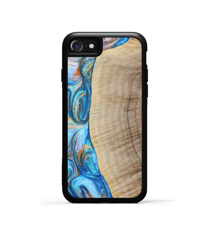 iPhone SE Wood+Resin Phone Case - Shelia (Teal & Gold, 693754)