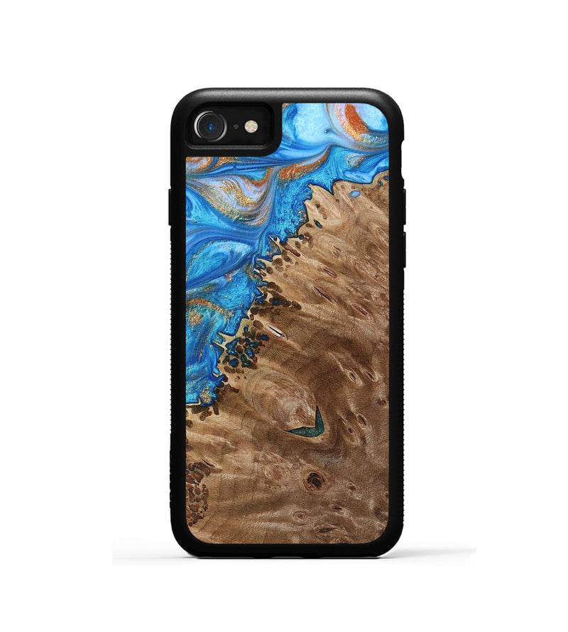 iPhone SE Wood+Resin Phone Case - Alisa (Teal & Gold, 693761)