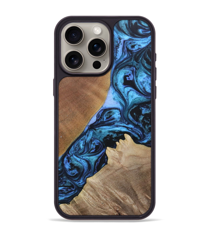 iPhone 15 Pro Max Wood+Resin Phone Case - Gwen (Blue, 693855)