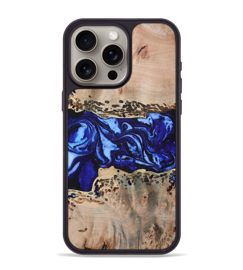 iPhone 15 Pro Max Wood+Resin Phone Case - Amiyah (Blue, 694171)
