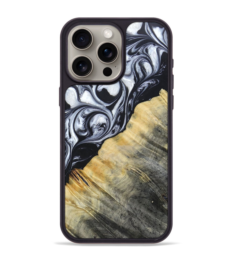 iPhone 15 Pro Max Wood+Resin Phone Case - Luca (Black & White, 694286)