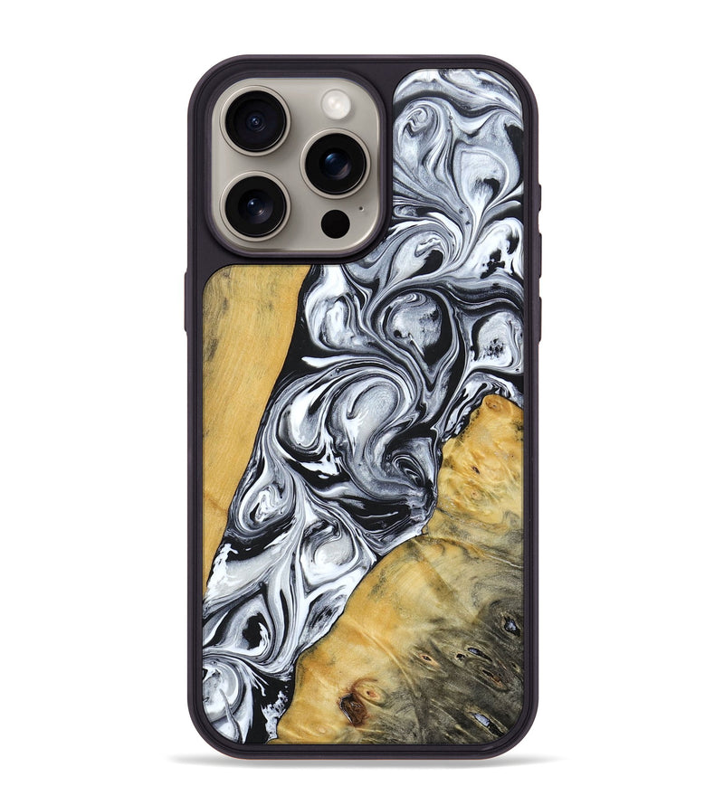 iPhone 15 Pro Max Wood+Resin Phone Case - Mario (Black & White, 694290)
