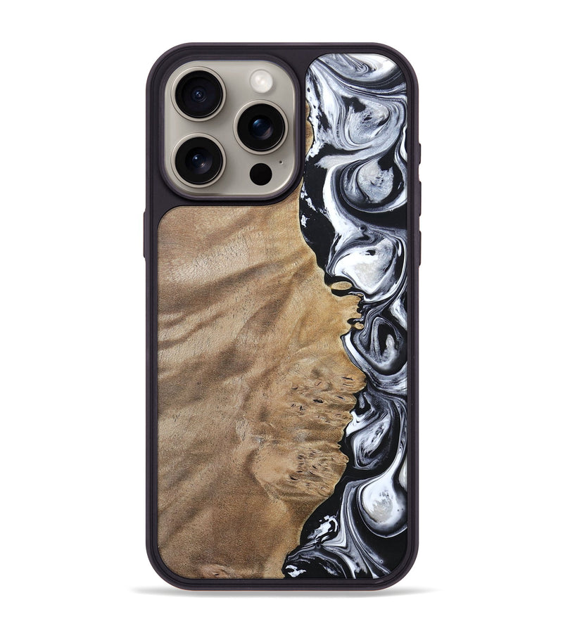 iPhone 15 Pro Max Wood+Resin Phone Case - Dominic (Black & White, 694298)