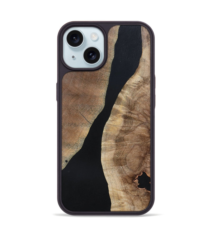 iPhone 15 Wood+Resin Phone Case - Arielle (Pure Black, 695143)