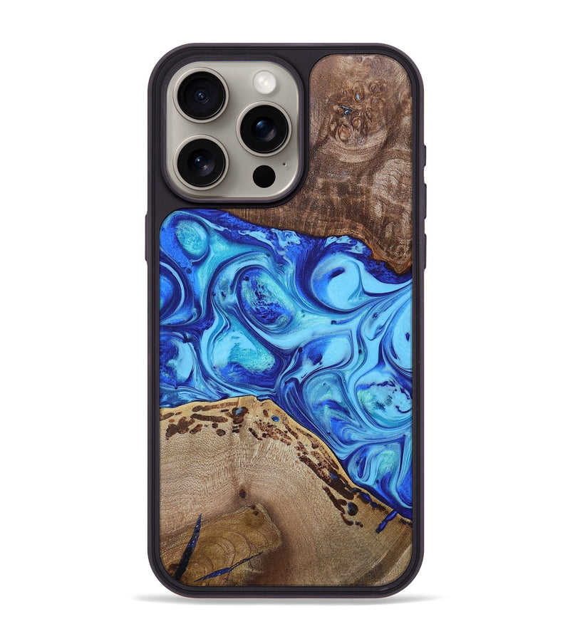 iPhone 15 Pro Max Wood+Resin Phone Case - Emilio (Blue, 695214)