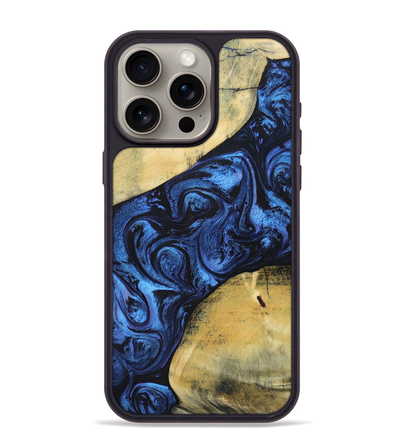 iPhone 15 Pro Max Wood+Resin Phone Case - Nicolette (Blue, 695215)