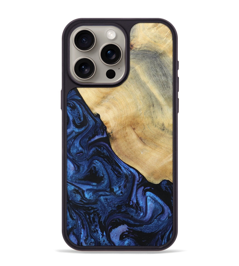 iPhone 15 Pro Max Wood+Resin Phone Case - Raegan (Blue, 695219)
