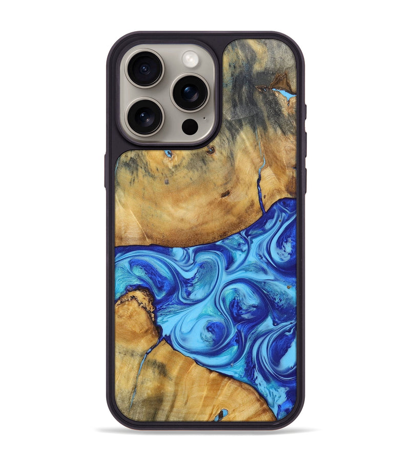 iPhone 15 Pro Max Wood+Resin Phone Case - Kizzy (Blue, 695224)