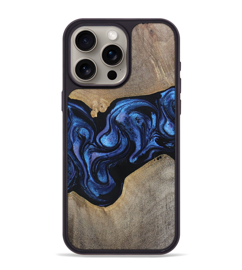 iPhone 15 Pro Max Wood+Resin Phone Case - Zara (Blue, 695225)