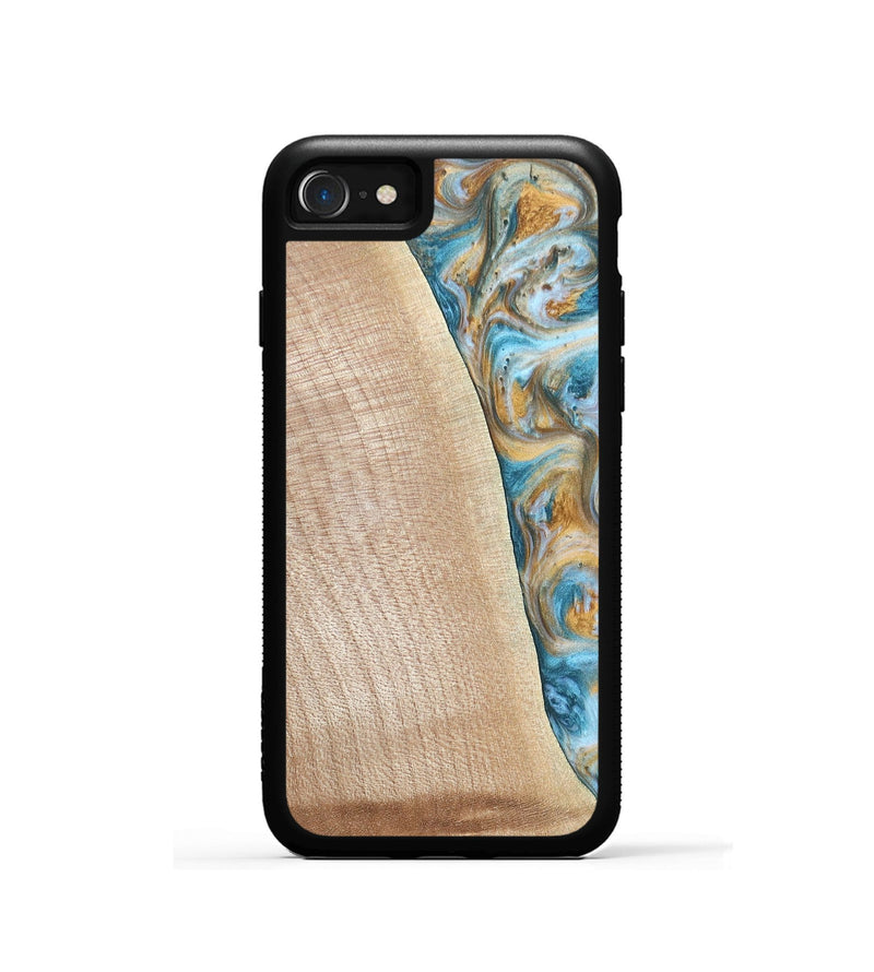 iPhone SE Wood+Resin Phone Case - Tanya (Teal & Gold, 695634)