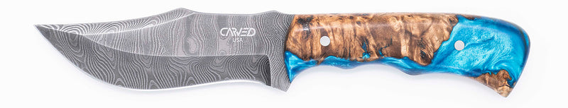 Carved Damascus Hunting Knife #10554