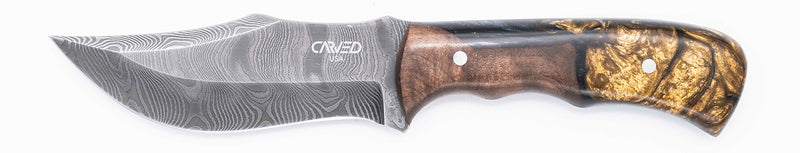 Carved Damascus Hunting Knife #10555