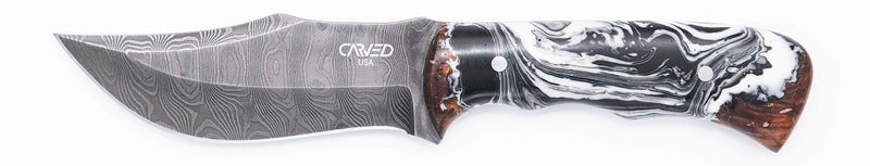 Carved Damascus Hunting Knife #10559
