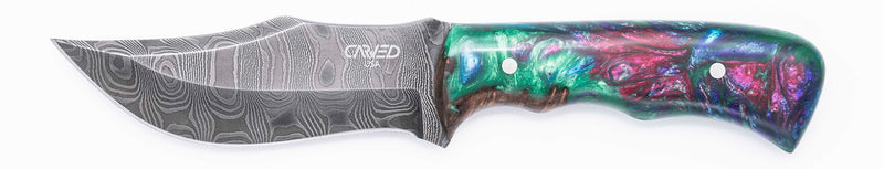 Carved Damascus Hunting Knife #10563