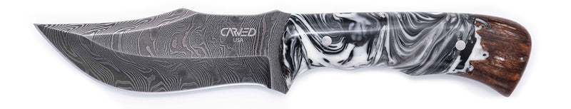 Carved Damascus Hunting Knife #10568