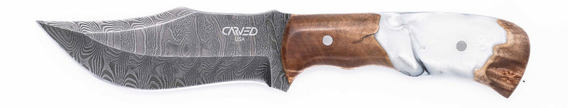 Carved Damascus Hunting Knife #10570
