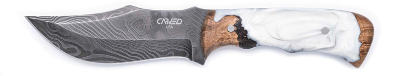 Carved Damascus Hunting Knife #10573