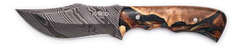 Carved Damascus Hunting Knife #10579