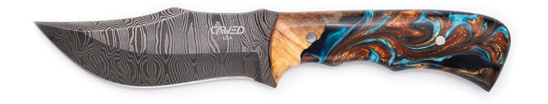 Carved Damascus Hunting Knife #10582