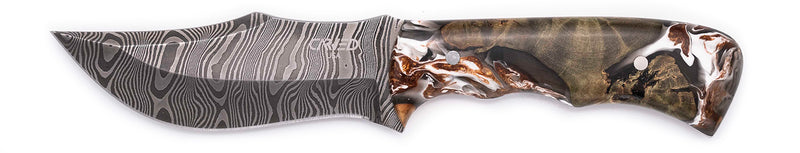 Carved Damascus Hunting Knife #10586