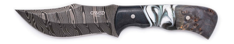 Carved Damascus Hunting Knife #10587