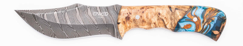 Carved Damascus Hunting Knife #10588