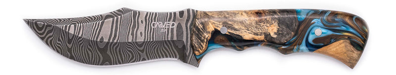 Carved Damascus Hunting Knife #10591