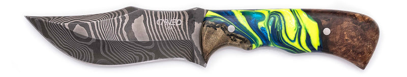 Carved Damascus Hunting Knife #10594