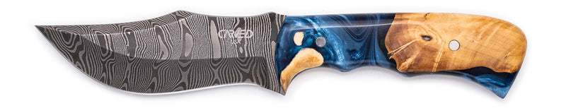 Carved Damascus Hunting Knife #10596
