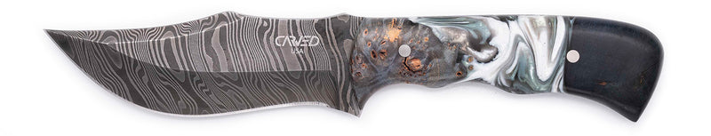 Carved Damascus Hunting Knife #10597