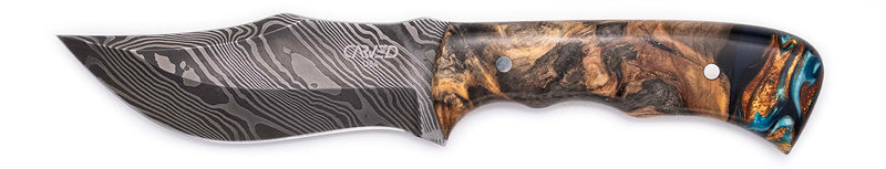 Carved Damascus Hunting Knife #10598