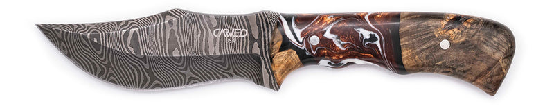 Carved Damascus Hunting Knife #10599