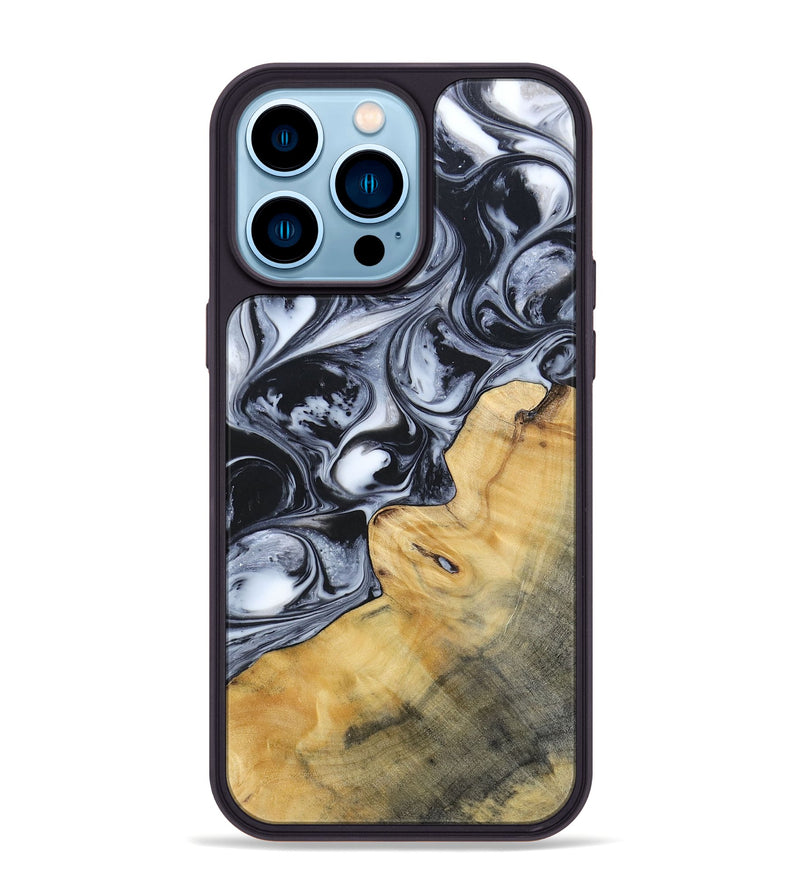iPhone 14 Pro Max Wood+Resin Phone Case - Clint (Black & White, 695873)