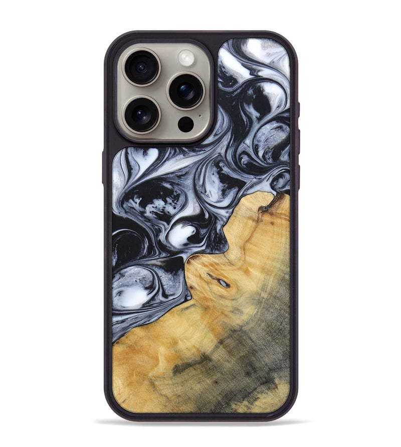 iPhone 15 Pro Max Wood+Resin Phone Case - Clint (Black & White, 695873)