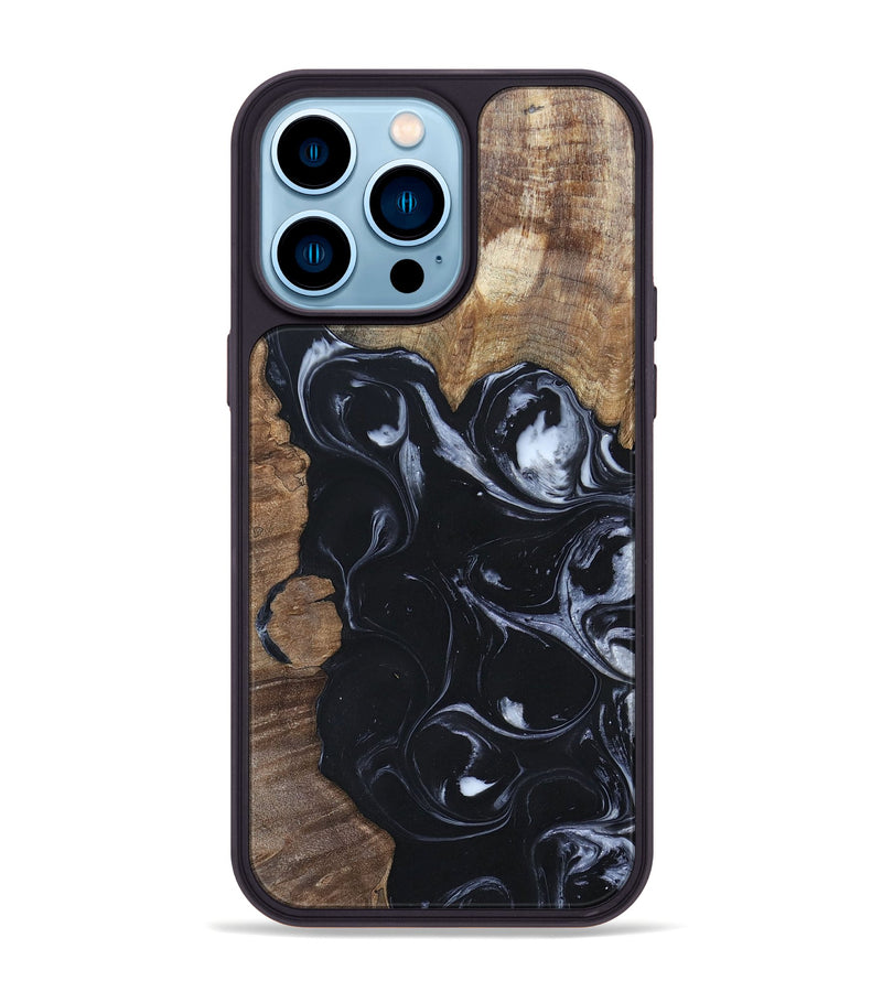iPhone 14 Pro Max Wood+Resin Phone Case - Ismael (Black & White, 695875)